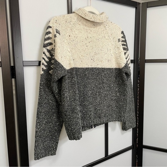 [M] Vintage Creme, Brown & Grey Speckled Winter Forest Zip-Up Knit Sweater Women - Picture 7 of 14